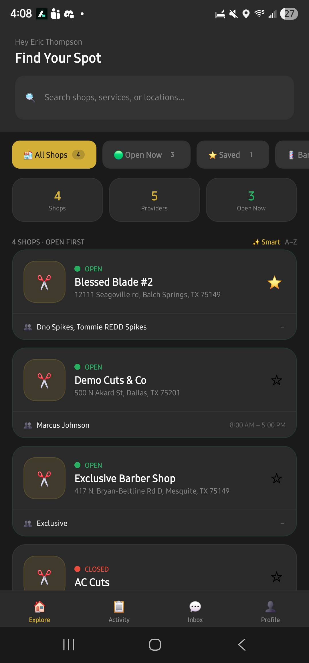 CueUp customer shop discovery screen