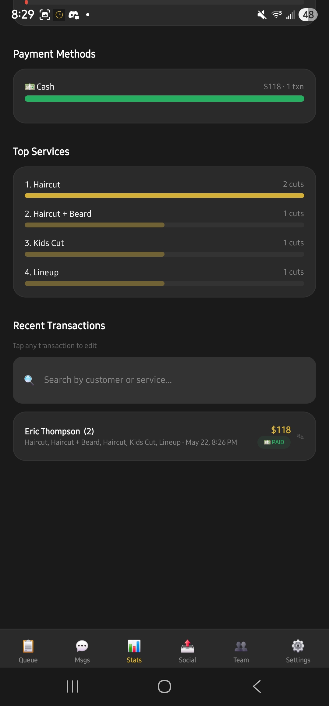 CueUp provider stats screen